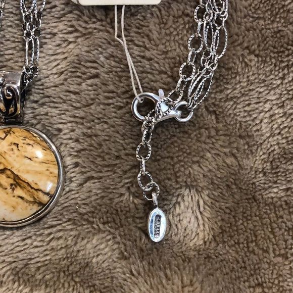 BARSE Sterling Silver Agate Pendant w/ Triple Strand Open Link Necklace NWT - Picture 5 of 8